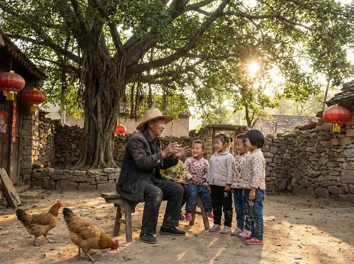 老人在大榕树下给孩子们讲故事 - 无限免费观看看视频在线 乡村记忆